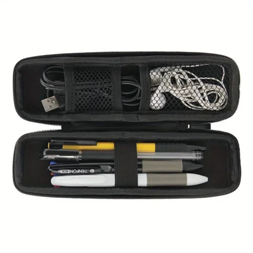 1pc Black Pencil Holder Pen Case EVA Hard Shell Stylus Earphone Pouch Stationery Cover Box Makeup Storage Bag Office Use