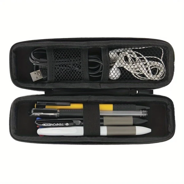 1pc Black Pencil Holder Pen Case EVA Hard Shell Stylus Earphone Pouch Stationery Cover Box Makeup Storage Bag Office Use